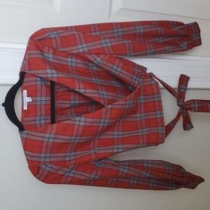 Ivory rose, small, wrap top, red plaid top